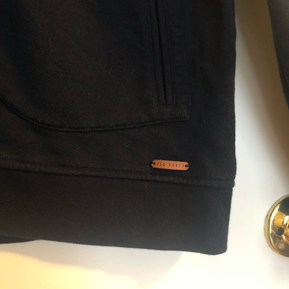 Ted Baker Navy Blue Cotton Sweater Jacket w/ Leather Buttons - Picture 4 of 9